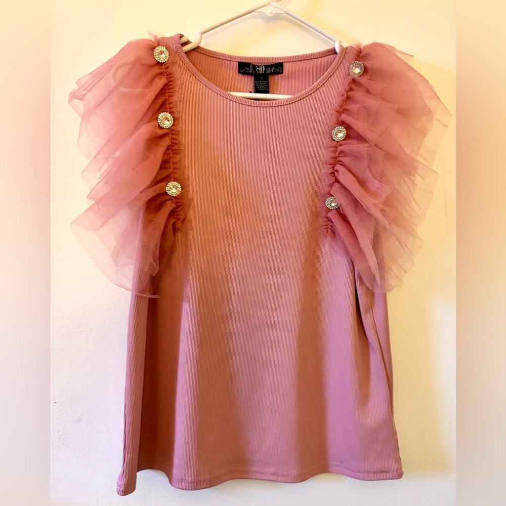 Pink Coquette Ruffled Sleeves Women’s Top Size S - BNWT
